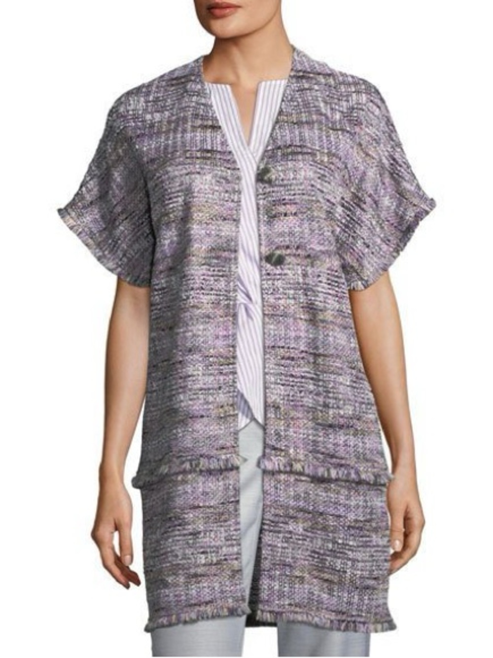 ST JOHN Anna Tweed Dolman Short Sleeve Cardigan